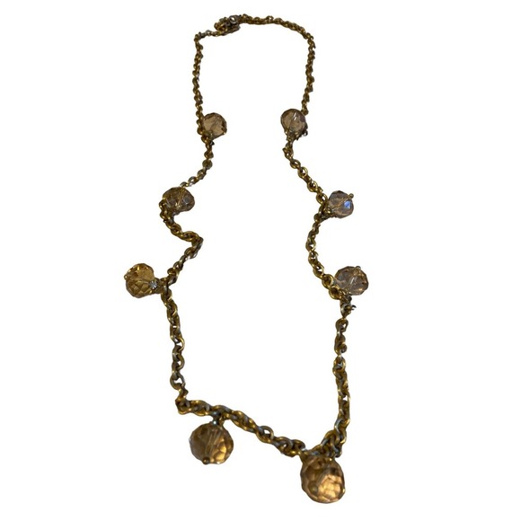 Stella & Dot Brushed Gold Station Rhinestone Faceted Glass Bead Necklace - Picture 1 of 4